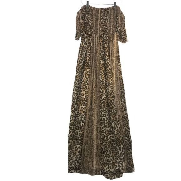 SOIÉBLU Leopard and Snake Print Off Shoulder Maxi Dress Size Small - Picture 4 of 8